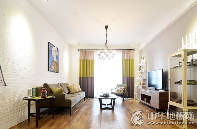 現(xiàn)代風(fēng)格時尚客廳柚木地板家裝效果圖   強(qiáng)化木地板圖片